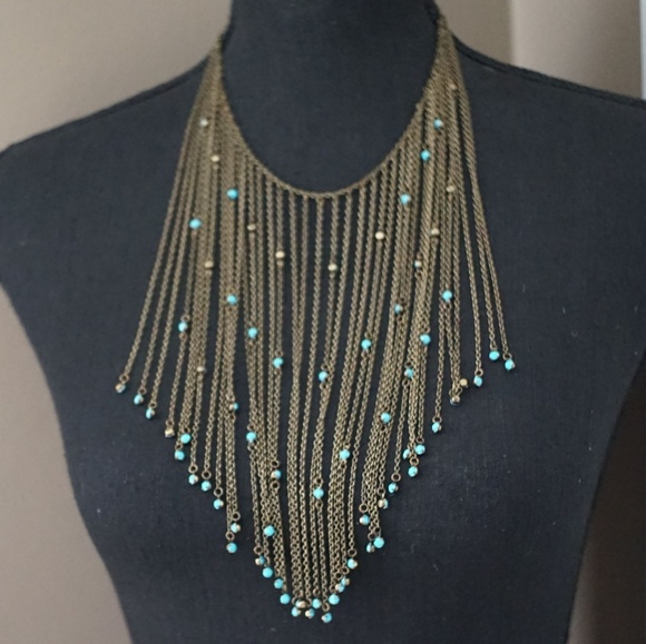 Fringe turquoise necklace. Adjustable - Picture 2 of 5